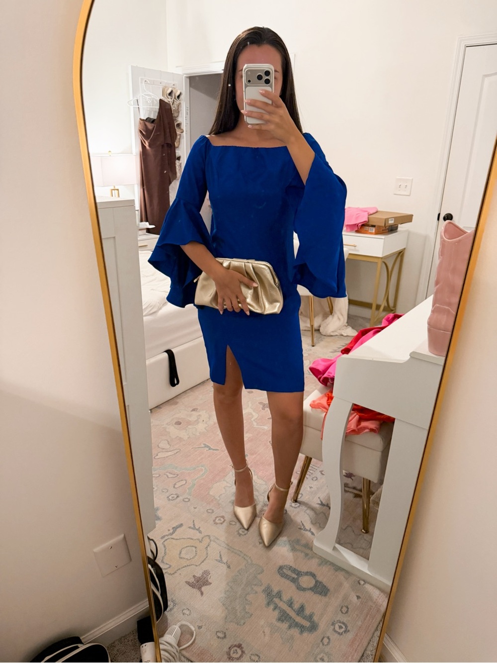 VENUS Royal Blue Square Neck Bell Sleeve Dress